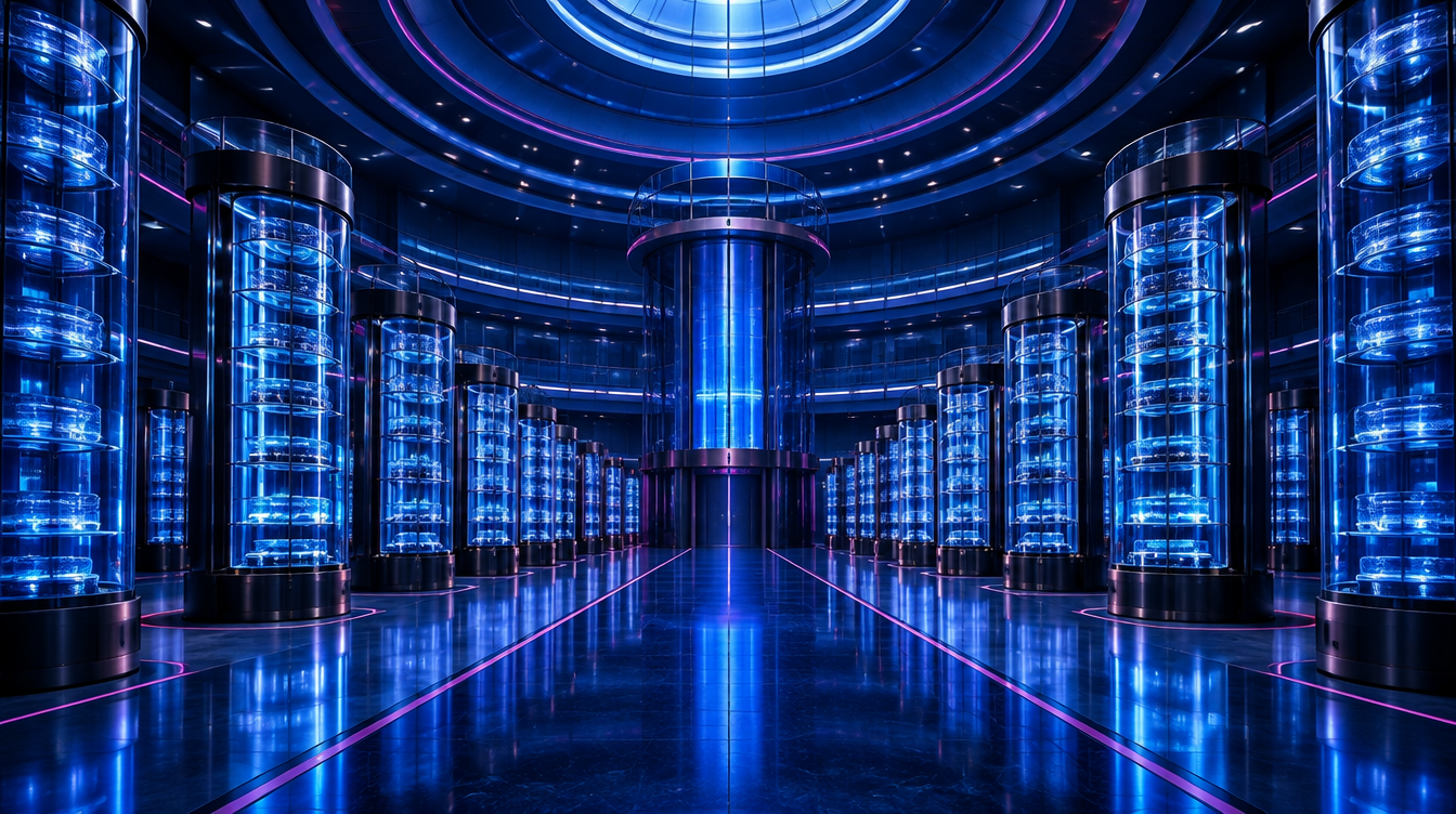 A cobalt-lit institutional reserve chamber